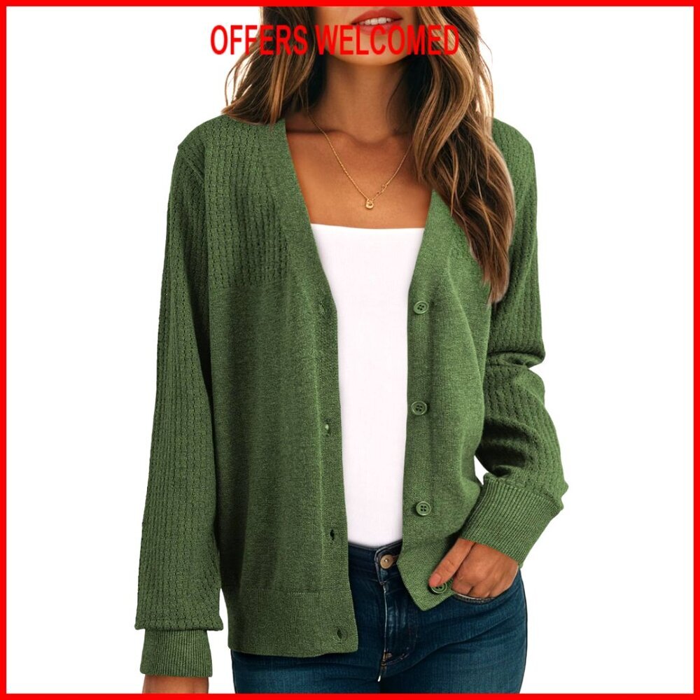 Wool Blend Cardigan Sweater Long Sleeve Button Down Hollow Out Knit Top